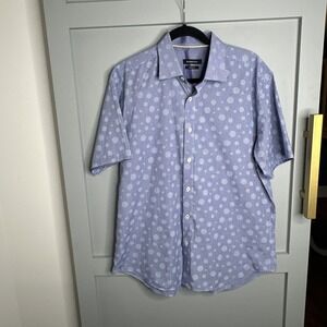 Bugatchi Shirt Mens Small Blue Geometric Circles Contrast S/S‎ Shaped Fit Cotton